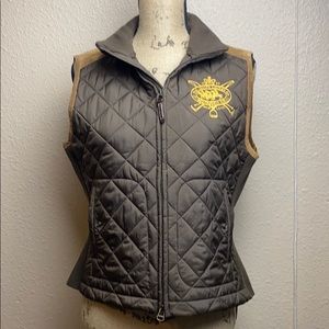 RALPH LAUREN Equestrian Crest & Suede Quilted Vest